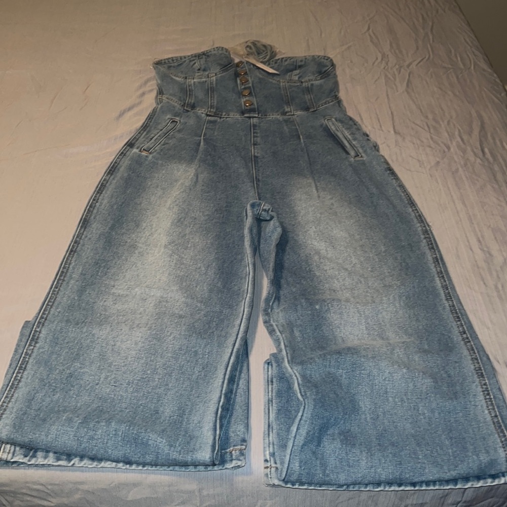 Jeans jumpsuit detachable straps